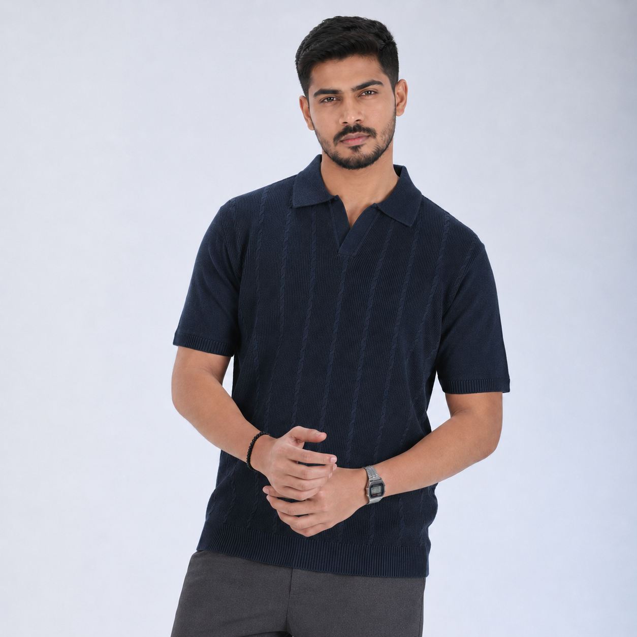 Men’s Premium Old Money Knit Polo Shirt - Deep Navy