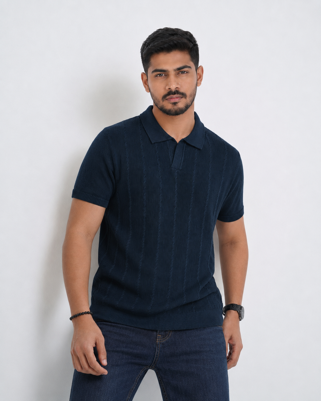 Men’s Premium Old Money Knit Polo Shirt - Deep Navy