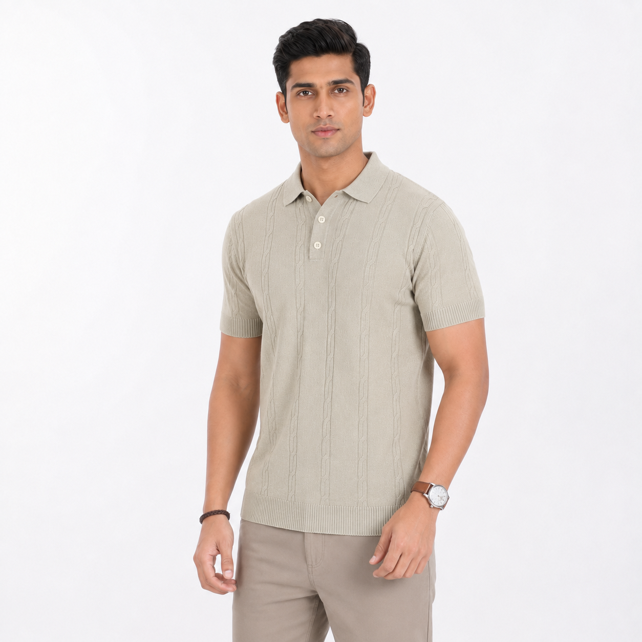 Men’s Premium Old Money Knit Polo Shirt – Soft Sand Beige