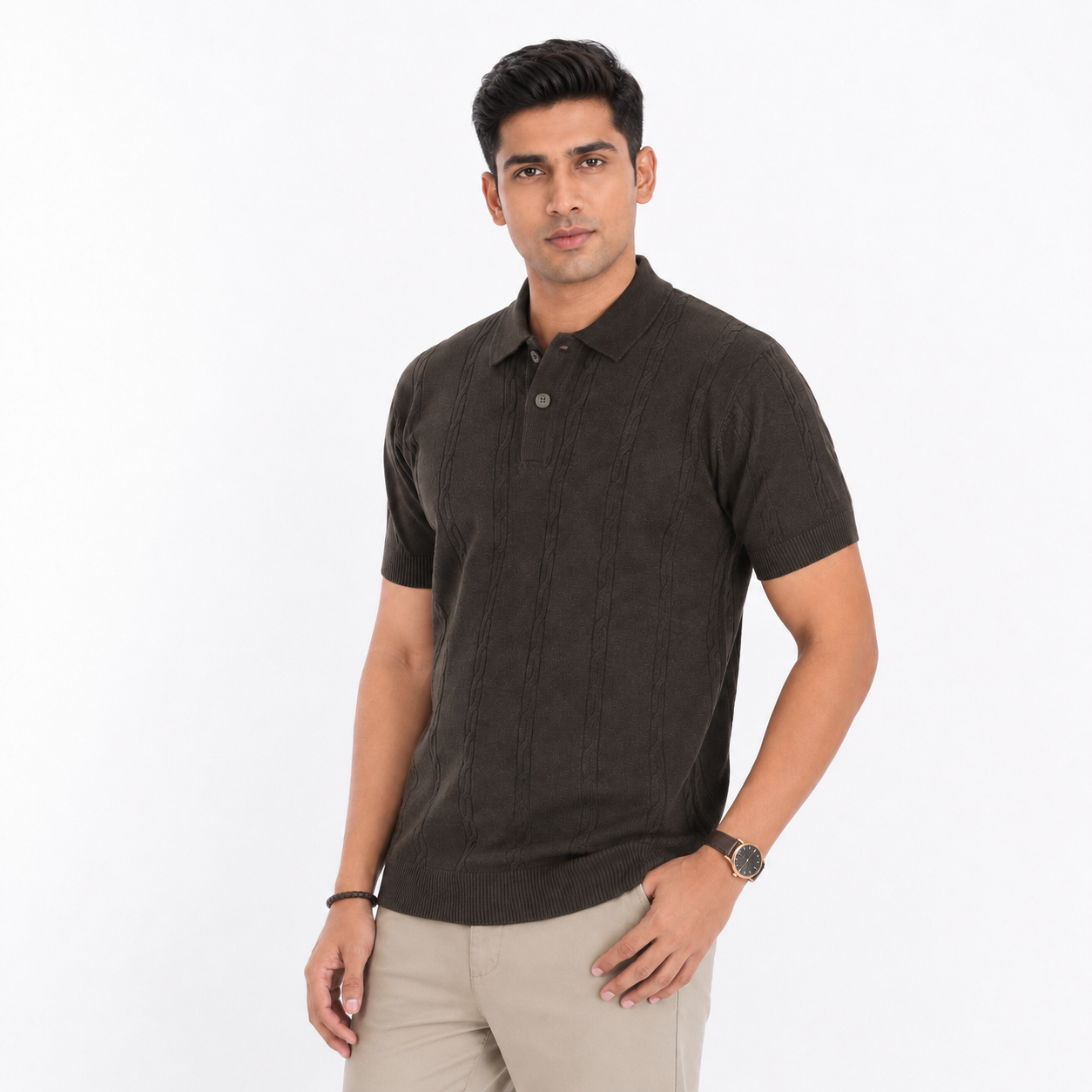 Men’s Premium Old Money Knit Polo Shirt – Espresso Brown