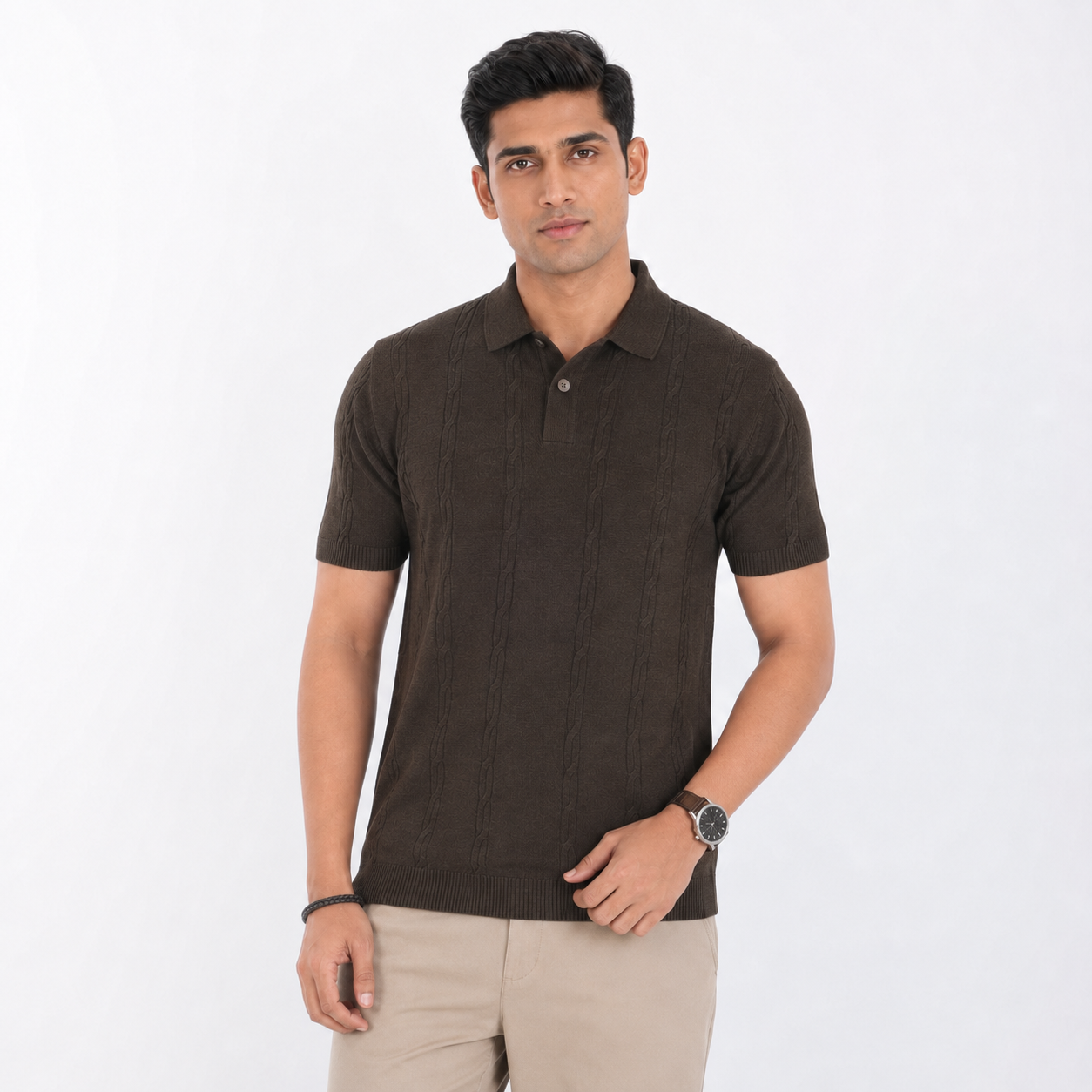 Men’s Premium Old Money Knit Polo Shirt – Espresso Brown
