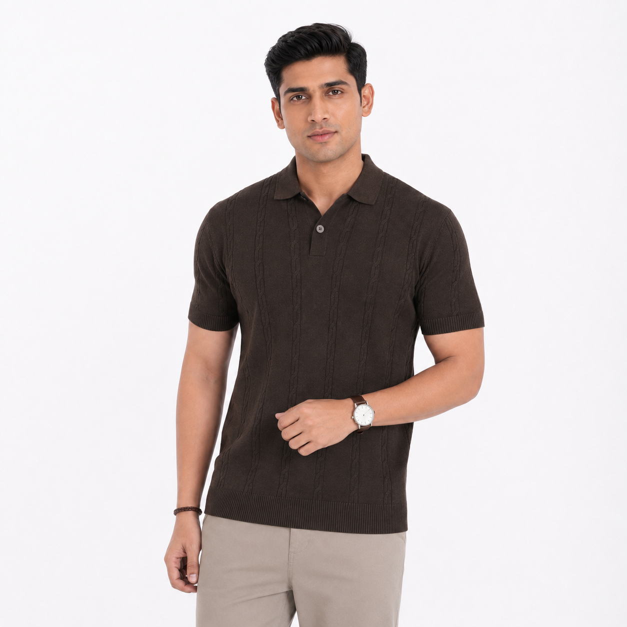 Men’s Premium Old Money Knit Polo Shirt – Espresso Brown