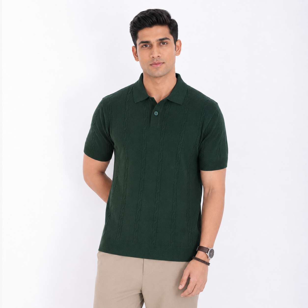 Men’s Premium Old Money Knit Polo Shirt – Deep Forest Green