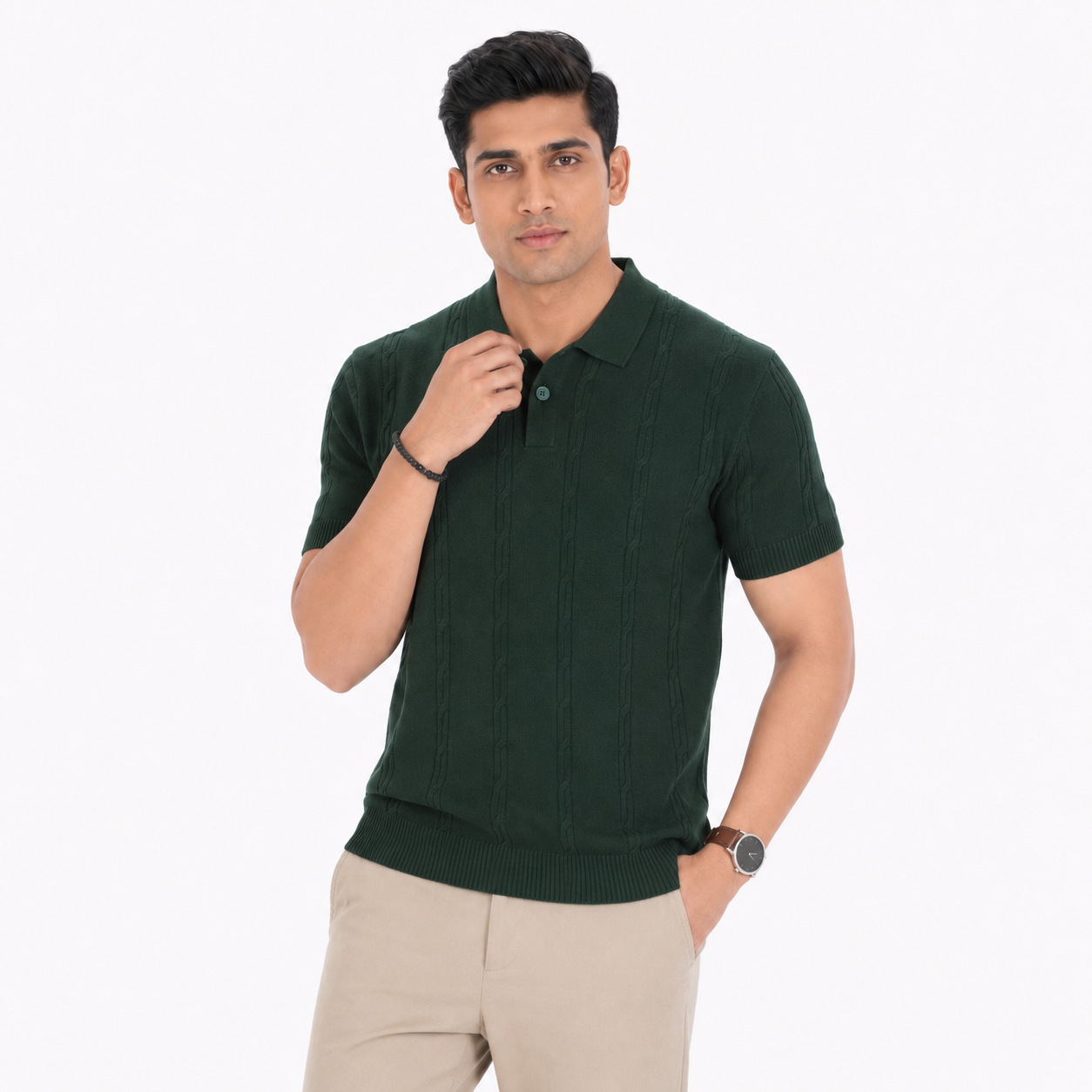 Men’s Premium Old Money Knit Polo Shirt – Deep Forest Green
