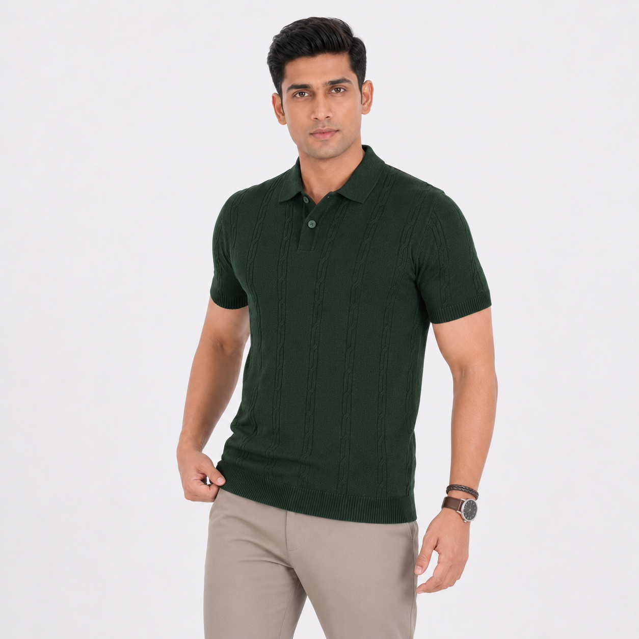 Men’s Premium Old Money Knit Polo Shirt – Deep Forest Green