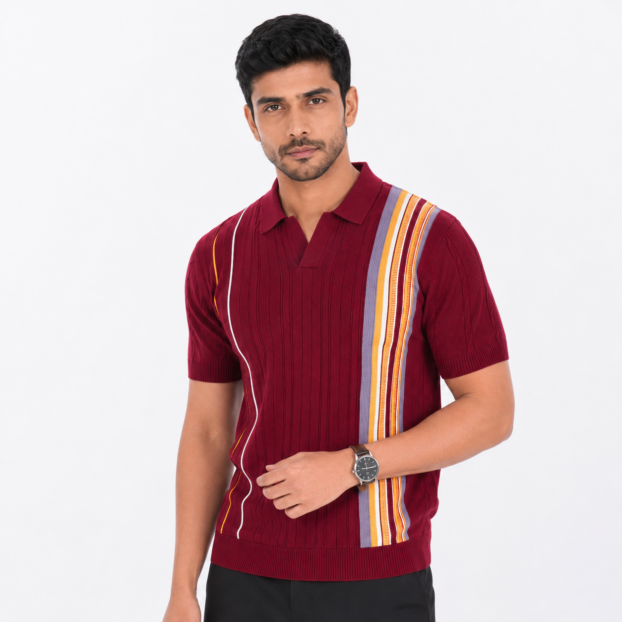 Men’s Premium Old Money Knit Polo Shirt - Burgundy Wine