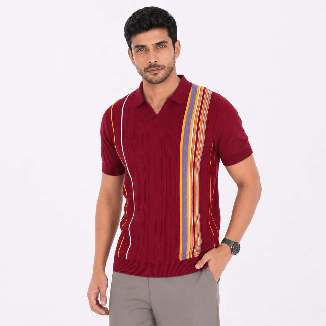 Men’s Premium Old Money Knit Polo Shirt - Burgundy Wine