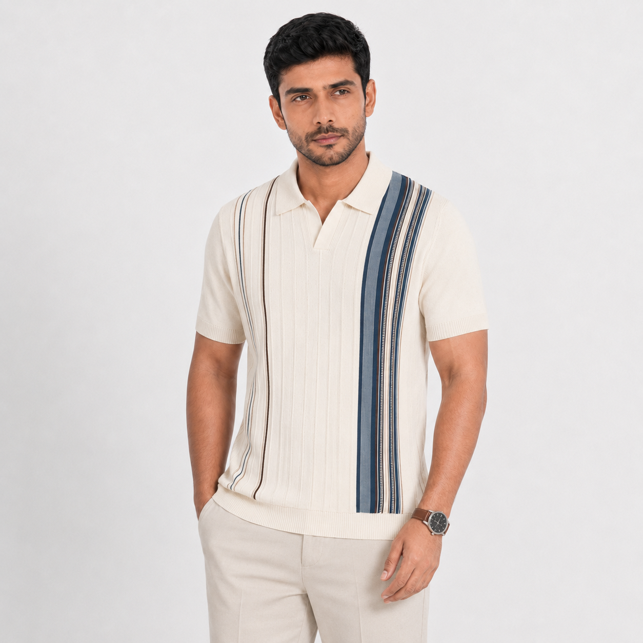 Men’s Premium Old Money Knit Polo Shirt - Ivory Cream