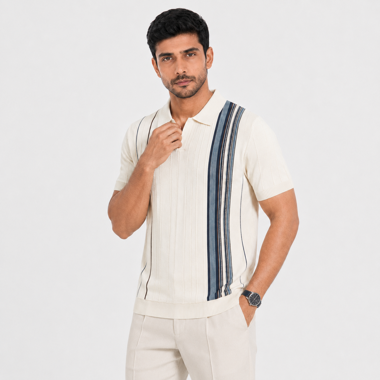 Men’s Premium Old Money Knit Polo Shirt - Ivory Cream