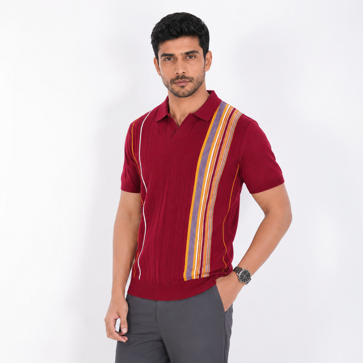 Men’s Premium Old Money Knit Polo Shirt - Burgundy Wine
