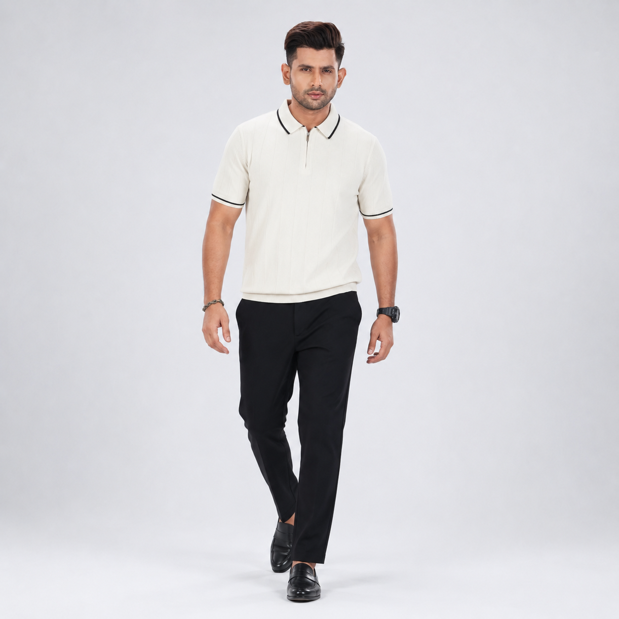 Men’s Premium Old Money Zip Knit Polo - Pearl White