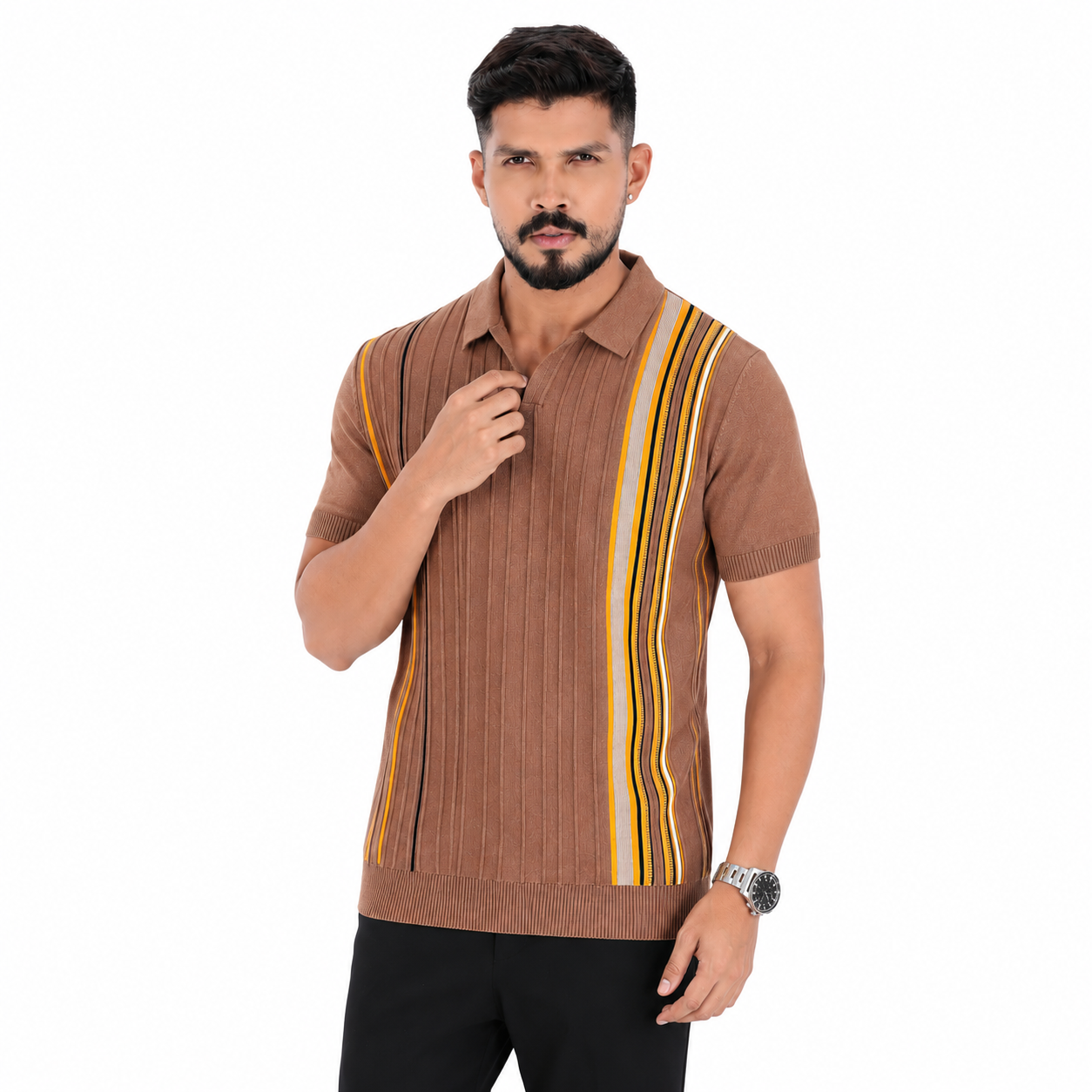 Men’s Premium Old Money Knit Polo Shirt - Mocha Brown