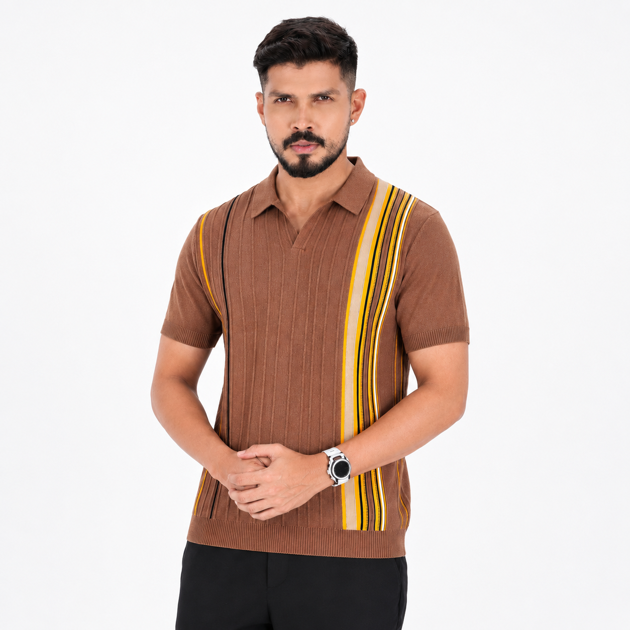 Men’s Premium Old Money Knit Polo Shirt - Mocha Brown