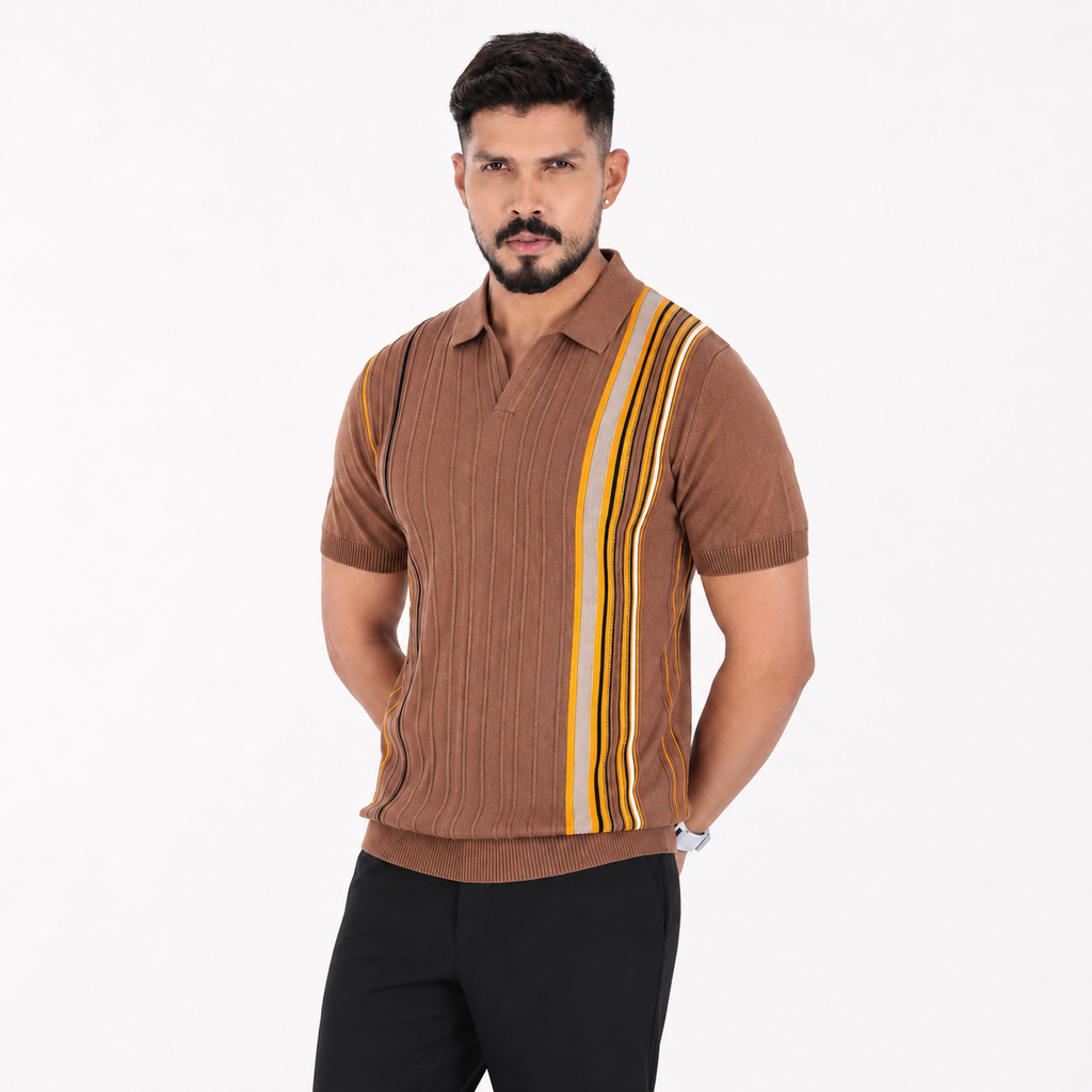 Men’s Premium Old Money Knit Polo Shirt - Mocha Brown