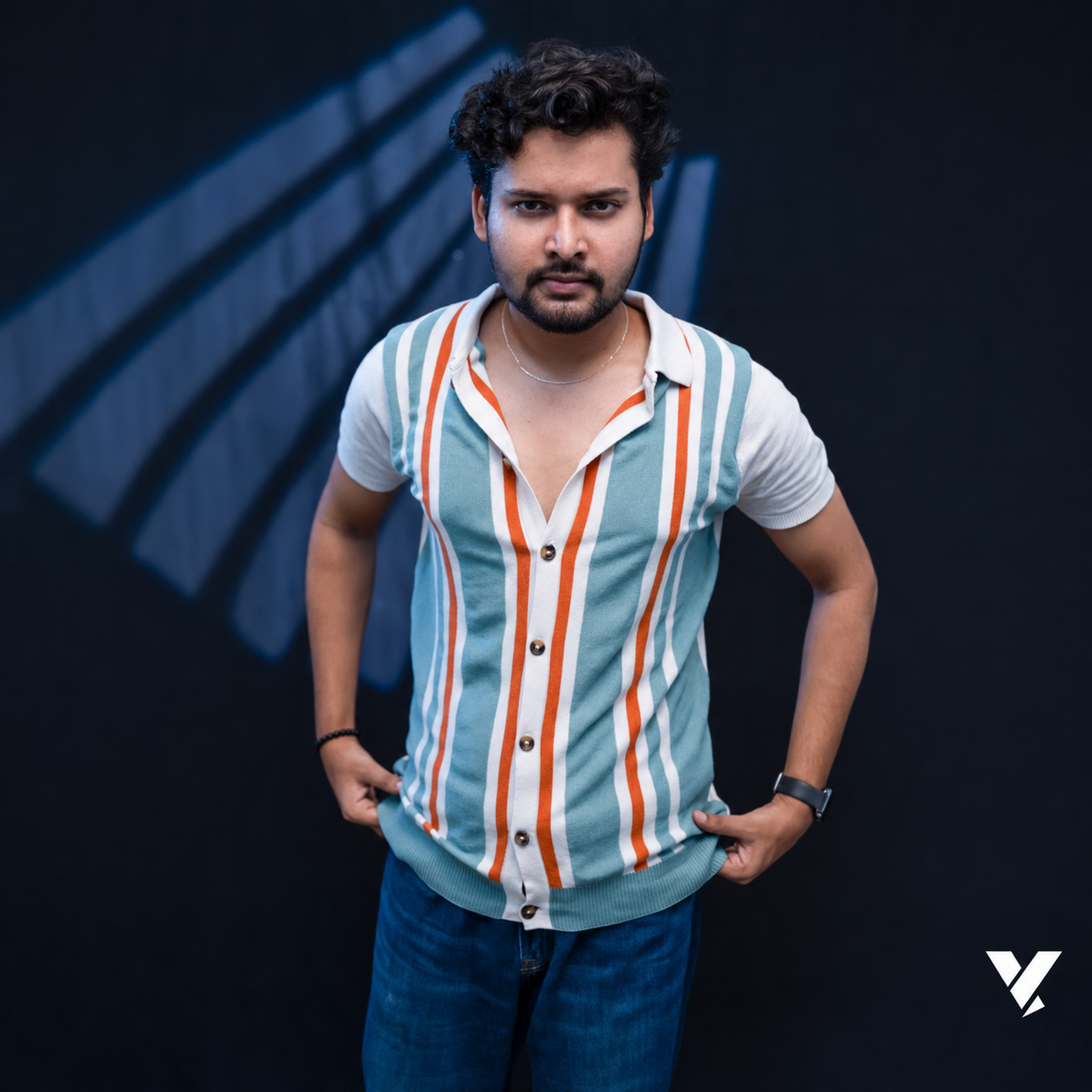 Men’s Premium Old Money Full-Button Knit Shirt – Striped Edition