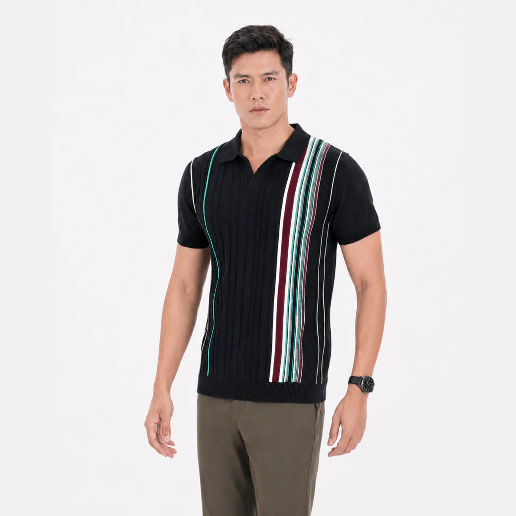 Men’s Premium Old Money Knit Polo Shirt - Classic Black