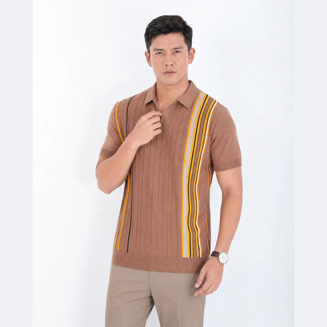 Men’s Premium Old Money Knit Polo Shirt - Mocha Brown