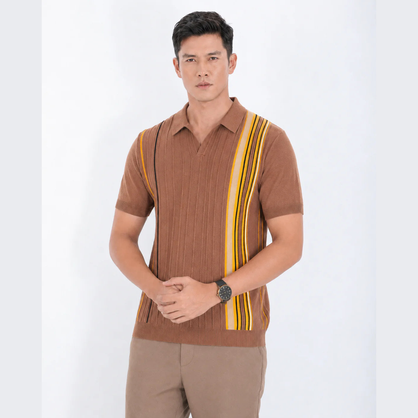 Men’s Premium Old Money Knit Polo Shirt - Mocha Brown