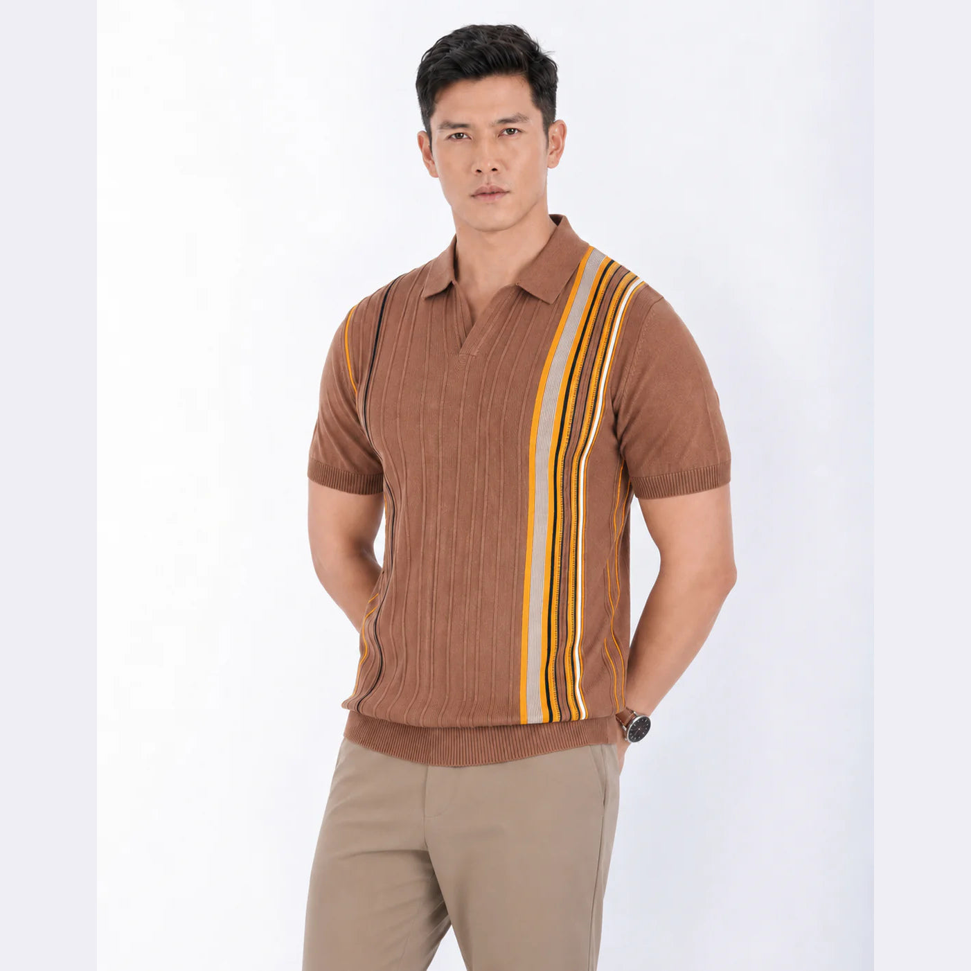 Men’s Premium Old Money Knit Polo Shirt - Mocha Brown