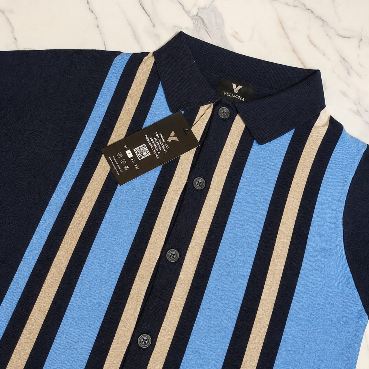Men’s Premium Old Money Full-Button Knit Shirt – Striped Edition