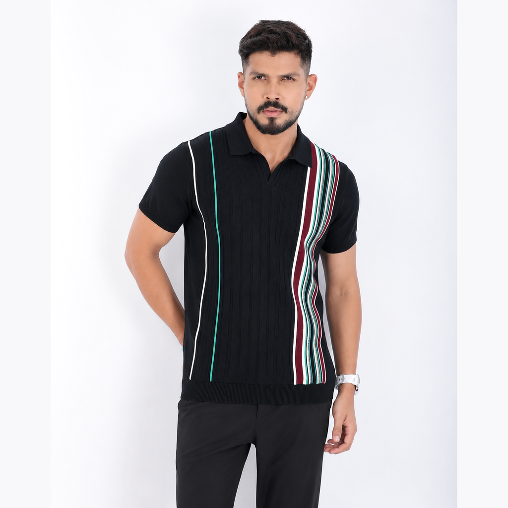Men’s Premium Old Money Knit Polo Shirt - Classic Black