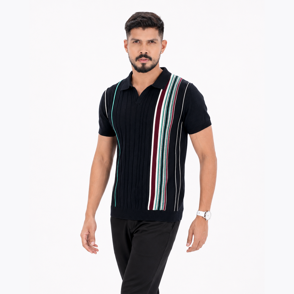 Men’s Premium Old Money Knit Polo Shirt - Classic Black